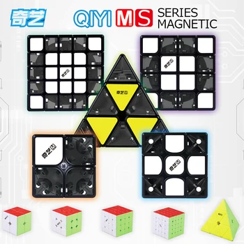 Qiyi MS Serija Magnetinio 2x2 3x3 4x4 5x5 Piramidės Magic Cube Žaislai Twisty Greičio Įspūdį Magnetai Kubo Švietimo Vaikams, Žaislų, Dovanų