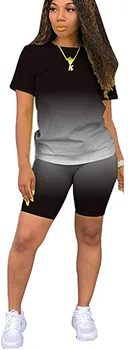 Fannic Vasaros Mados Atsitiktinis Gradientas spalvų spausdinimo trumpas rankovės marškinėliai ir šortai dviejų dalių moters kostiumas
