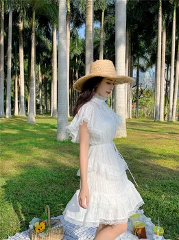 2020 Naujas Vasaros baltos pynimas suknelė moteris kratinys trumpas rankovės stand kaklo kietas mini suknelė moterų kilimo ir tūpimo tako projektavimo bodycon