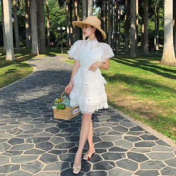 2020 Naujas Vasaros baltos pynimas suknelė moteris kratinys trumpas rankovės stand kaklo kietas mini suknelė moterų kilimo ir tūpimo tako projektavimo bodycon