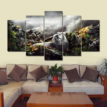 ArtSailing HD spausdinimo 5 gabalo drobės meno drobė spausdinti apdailos nuotraukos, džiunglių liūtas namų dekoro priedai šiuolaikinės iki-318