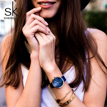 Shengke Top Brand Prabangūs moteriški Laikrodžiai Paprastas Žiūrėti Woemn Laikrodžiai Odos Mados SK Ponios Žiūrėti Reloj Mujer Zeagrek Dmaski