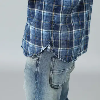SIMWOOD 2020 m. Pavasarį Naujas Indigo Marškinėliai Vyrams du kartus patikrinti kišenes Džinsinio audinio Pledas Marškiniai Derliaus plius dydis aukštos kokybės prekės ženklo drabužių