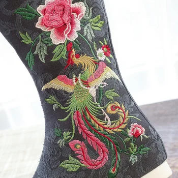 Phoenix Žvirblis 2020 M. Žiemos Naujas trimatis Gėlių Senovės Stiliaus Batai Kinijos Siuvinėti Bateliai Liftas Hanfu Batai