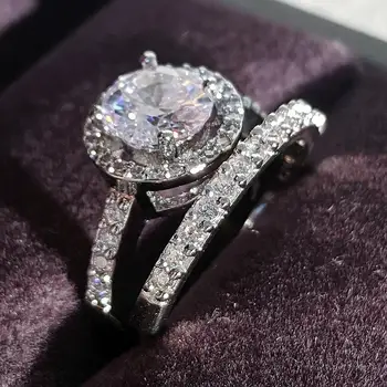 2021 naujas halo 925 sterlingas sidabro vestuvių žiedas rinkinys moterims lady jubiliejų dovana, juvelyriniai dirbiniai didmeninė Juodasis penktadienis R5120