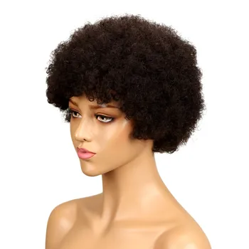 žmogaus plaukų Perukas Afro Moterų Trumpų Plaukų Perukai Už juodaodžių Moterų Keistą 12 Colių Šalies Šokių Cosplay Perukai su Kirpčiukais
