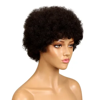 žmogaus plaukų Perukas Afro Moterų Trumpų Plaukų Perukai Už juodaodžių Moterų Keistą 12 Colių Šalies Šokių Cosplay Perukai su Kirpčiukais