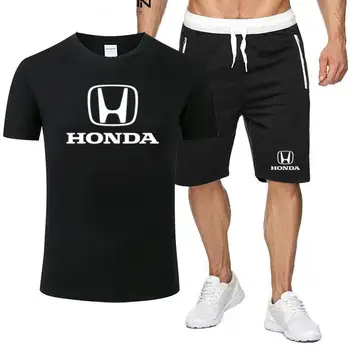 2020 Naujas Vasaros vyrų karšto naujas print T-shirt + Zip šortai atsitiktinis kostiumas vyriški sportiniai Honda Logo atsitiktinis sportinės aprangos komplektai