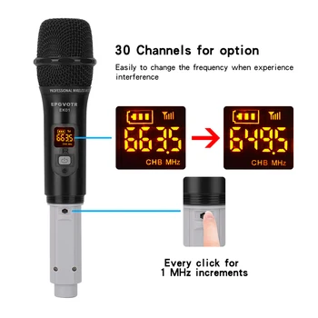 EPGVOTR 30 Kanalo Kolonėlė UHF Bevielio Mikrofono Sistema Dinaminius Karaoke Metalo Nešiojamą Mic Nešiojamieji Įkraunamieji Imtuvas