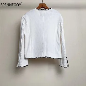SPENNYMOOR 2021New Dizaineris Prekės Vasaros Baltos spalvos Tvido Paltas Outwear Moterų Single-Breasted Office Lady Striukės, Paltai