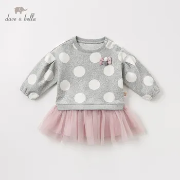DBM10845 dave bella rudenį baby girl ' s princess mielas lankas taškų suknelė vaikų mados šalis suknelė vaikams kūdikiams lolita drabužiai