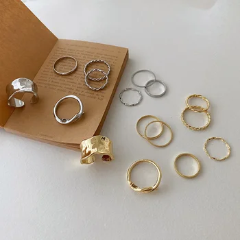 8pcs Stilingas Geometrinis Normcore Minimalistinio Aukso Sidabro Spalvos Twist Thi Metaliniais Žiedais, Moterų, Vyrų, korėjos, Japonijos Žiedas Rinkiniai Brangakmenis