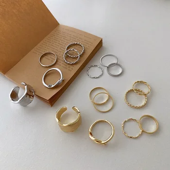 8pcs Stilingas Geometrinis Normcore Minimalistinio Aukso Sidabro Spalvos Twist Thi Metaliniais Žiedais, Moterų, Vyrų, korėjos, Japonijos Žiedas Rinkiniai Brangakmenis