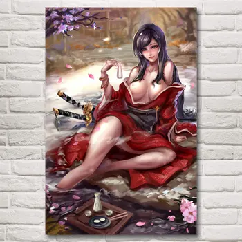 1 Gabalas Samurai Katana Mergina Japonų Anime Menas, Plakatų ir grafikos, Tapybos, Už Kambarį Apdaila Didmeninė Nuotraukas