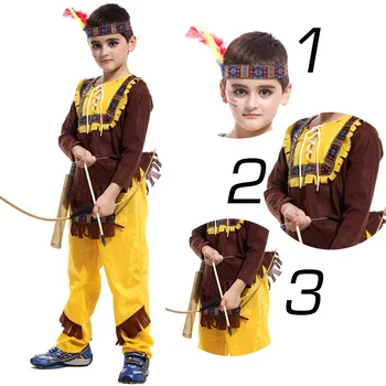 Vaikai Vaikų Princas Indijos Gimtoji Medžiotojas Lankininkas Cosplay Berniukų Helovinas Naujųjų Metų Karnavalas, Užgavėnės Šalis Apranga