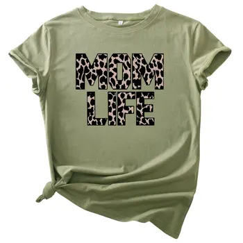 Medvilnė, Plius Dydis S-5XL Moterų marškinėliai Grafinis Tees Moterų Marškiniai Vasaros Viršūnes Mama Spausdinti Leopard Juokingi Marškinėliai Tee Viršų