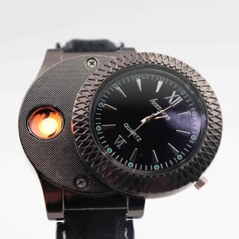2020 Vyrų Lengvesni Laikrodžių Mados USB Įkrovimo Vėjo Flameless Cigarečių Degiklio Laikrodžiai Kvarciniai Laikrodžiai erkek kol siųsti