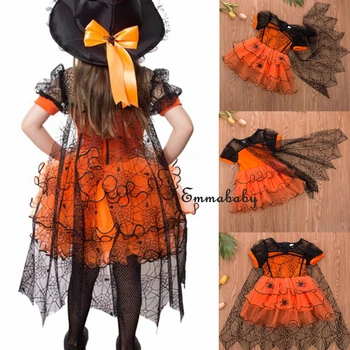 Helovinas Merginos Witch2020 Kostiumas Childs Suknelė Voratinklyje Nėrinių Vaivorykštė Fancy Dress Kūdikių Apranga Vaikams Drabužių Šalis