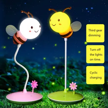 USB įkrovimo touch tamsos vaikai, naktiniai staleliai, lempa, LED bičių naktį šviesos animacinių filmų bičių stalo lempa praktinių