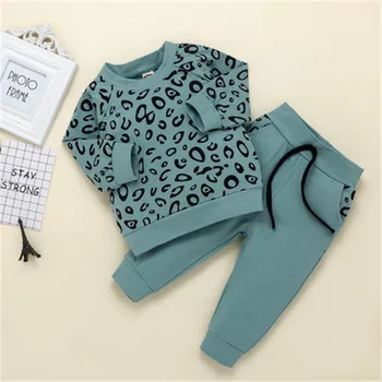 Bamblys Baby Girl Berniukas Medvilnės Rinkiniai Leopard Print T-marškinėliai, Kelnės Komplektus Drabužių Mergaitėms Rinkiniai Berniukas Drabužių, Kombinezonas Naujagimiui Kostiumas