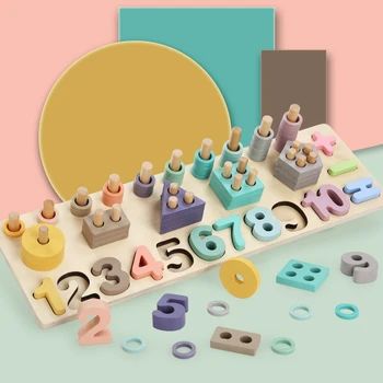 3-in-1 Matematika Mediniai Skaičiavimo Blokų, Dėlionė, stalo Žaidimas, Ikimokyklinio Mokymosi Numeriai Rungtynės Formos Montessori Ugdymo Medinis Žaislas