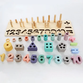 3-in-1 Matematika Mediniai Skaičiavimo Blokų, Dėlionė, stalo Žaidimas, Ikimokyklinio Mokymosi Numeriai Rungtynės Formos Montessori Ugdymo Medinis Žaislas