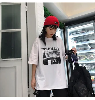Ulzzang hip-hop moterų moterų marškinėliai viršuje tee marškinėliai harajuku marškinėlius Mados spausdinti 90s Negabaritinių marškinėliai streetwear trumpas Rankovės