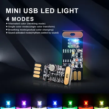 2vnt/daug RGB Mini USB Automobilinis LED Aplinkos Šviesos Atmosferą, Dekoratyvinis Apšvietimas, Lempos Avarinio Apšvietimo Universalus Nešiojamų PC Plug