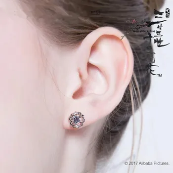 Korėjos plokštė 925 sidabro Spalvos Sansheng III ausies nagų slyvų auskarai asmenybės paprastas studentas papuošalai