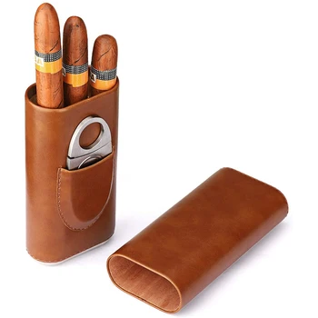 Aukštos Kokybės 3-Pirštu Humidorai Nešiojamų Cigarų Dėžutė Rudos Cigarų Odinis dėklas su Cigarų Pjovimo