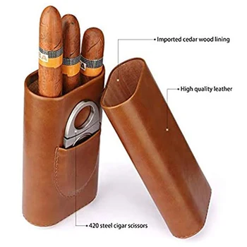 Aukštos Kokybės 3-Pirštu Humidorai Nešiojamų Cigarų Dėžutė Rudos Cigarų Odinis dėklas su Cigarų Pjovimo