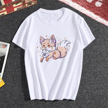 Lūs Los naujas kawaii fox spausdinti marškinėliai Moterims hipster mielas marškinėliai moteriška Mada Harajuku balta o-kaklo viršūnes Marškinėlius drabužiai