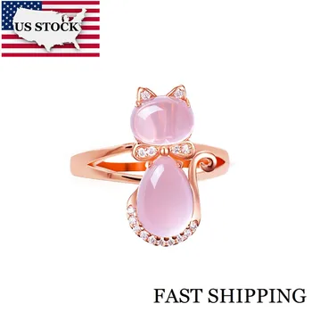 JAV AKCIJŲ Uloveido Rožinė Cute Kačių Žiedai Moterims, Moteriška Zirconia Žiedas 