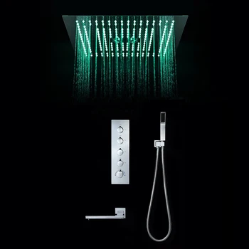 Prabangus Vonios kambarys 16 Colių Dušo Sistemos Termostatiniai Maišytuvai Žalvario Lietaus Dušo Rinkinys iš Nerūdijančio Plieno Lubų LED Dušo Galva 