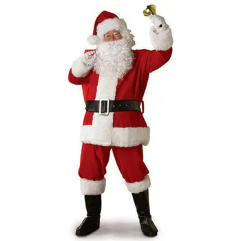5VNT Kalėdų Senelio Kostiumas Fancy Dress Suaugusiųjų Kostiumai Cosplay Apranga Topai Kelnes, Skrybėlę Diržo Ūsai Lėlės Priedai Kalėdos
