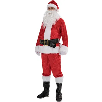 5VNT Kalėdų Senelio Kostiumas Fancy Dress Suaugusiųjų Kostiumai Cosplay Apranga Topai Kelnes, Skrybėlę Diržo Ūsai Lėlės Priedai Kalėdos