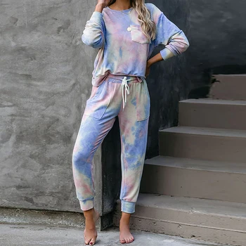 2020 m. Rudenį Kaklaraištis Dažų pajama nustatyti moterų Miego Dėvėti Sleepwear Nustatyti Moterų Pižama Nustatyti Ištaigingas Dėvėti Miega Rinkinys Moterims naktiniai drabužiai