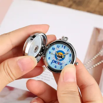 Karšto Anime One Piece Temą Vaikų Kvarco Karoliai Kišenėje Žiūrėti Sidabro Grandinės Creatibe Pasukti Viršelio Dizainas Pakabukas Laikrodis
