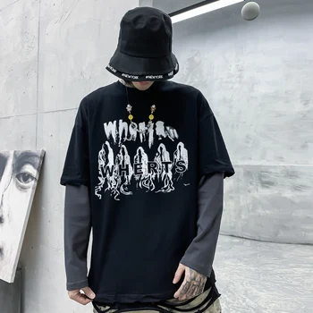 Hip-Hop Kratinys Vyrų Marškinėliai Mados Harajuku Prarasti Viršūnes 2020 M. Pavasarį Harajuku Atsitiktinis Medvilnės Vyrų Ilgas Rankovėmis Juoda