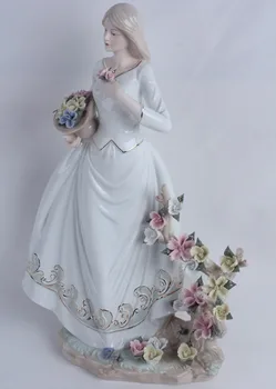 [MGT] Vintage Porceliano Gėlių Skynimas Mergina Miniatiūriniai Statuette Rankų darbo Keramikos Belle Statulėlės Apdailos Šiuo Ornamentu