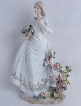 [MGT] Vintage Porceliano Gėlių Skynimas Mergina Miniatiūriniai Statuette Rankų darbo Keramikos Belle Statulėlės Apdailos Šiuo Ornamentu