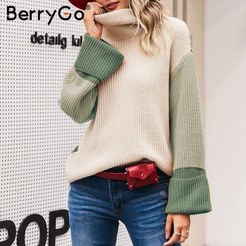 BerryGo Golfo kratinys megztiniai moterims Atsitiktinis ilgomis rankovėmis megztinis rudenį moterų džemperiai Žiemos streetwear ponios megztiniai