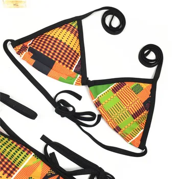 Nėriniai-Up Maudymosi Kostiumą High Waisted Bikini Afrikos Spausdinti maudymosi kostiumėlį Genčių maudymosi Kostiumėliai Moterims, Trikampis Bikini dėl Mažos Krūtinės