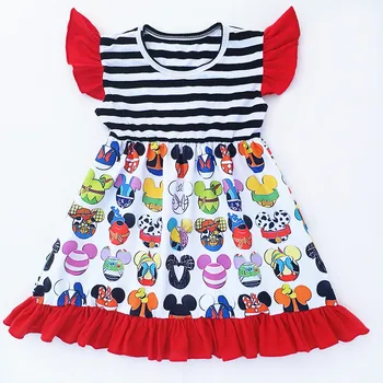 Nauja mada vaikams pieno šilko frocks suknelė tunika dizaino vasaros baby girl boutique mergaičių suknelės spausdinti