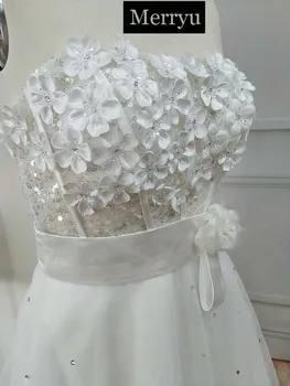 3D Gėlių Appliques granulių Iliuzija nėrinių Trumpas Brangioji Vestuvių DressA Linija 2020 Naujas Paprastas Vestuvinės Suknelės Vestido de noiva
