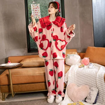 Storas Šiltas Flanelė Pižama Rinkiniai moterims Žiemos Pajama Nustatyti ilgomis Rankovėmis Visą Kelnės Moteriška pyjama Mergina Sleepwear pijamas pjs