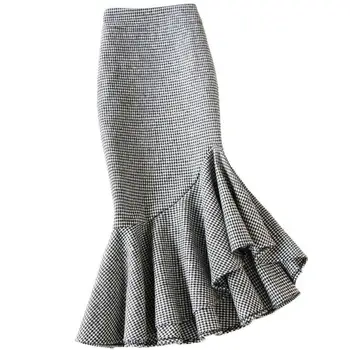 Plius dydis 4XL! Mažas kvepalų nereguliarus vilnonių undinė sijonas moterims, žiemos paketas, hip-olis trimitas sijonas