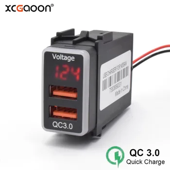 XCGaoon QC3.0 Quickcharge Automobilinis Įkroviklis Dvigubas USB Adapteris Su LED Voltmeter Plug & Play Kabelis NISSAN