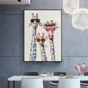 Animacinių filmų Žirafos šeimos Plakatas Sienos Meno Dekoras Drobė, Tapyba Spausdinti Drobė Meno, Nuotraukas, Vaikų Kambarys Šiaurės šalių Namų Dekoro