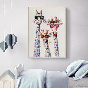 Animacinių filmų Žirafos šeimos Plakatas Sienos Meno Dekoras Drobė, Tapyba Spausdinti Drobė Meno, Nuotraukas, Vaikų Kambarys Šiaurės šalių Namų Dekoro